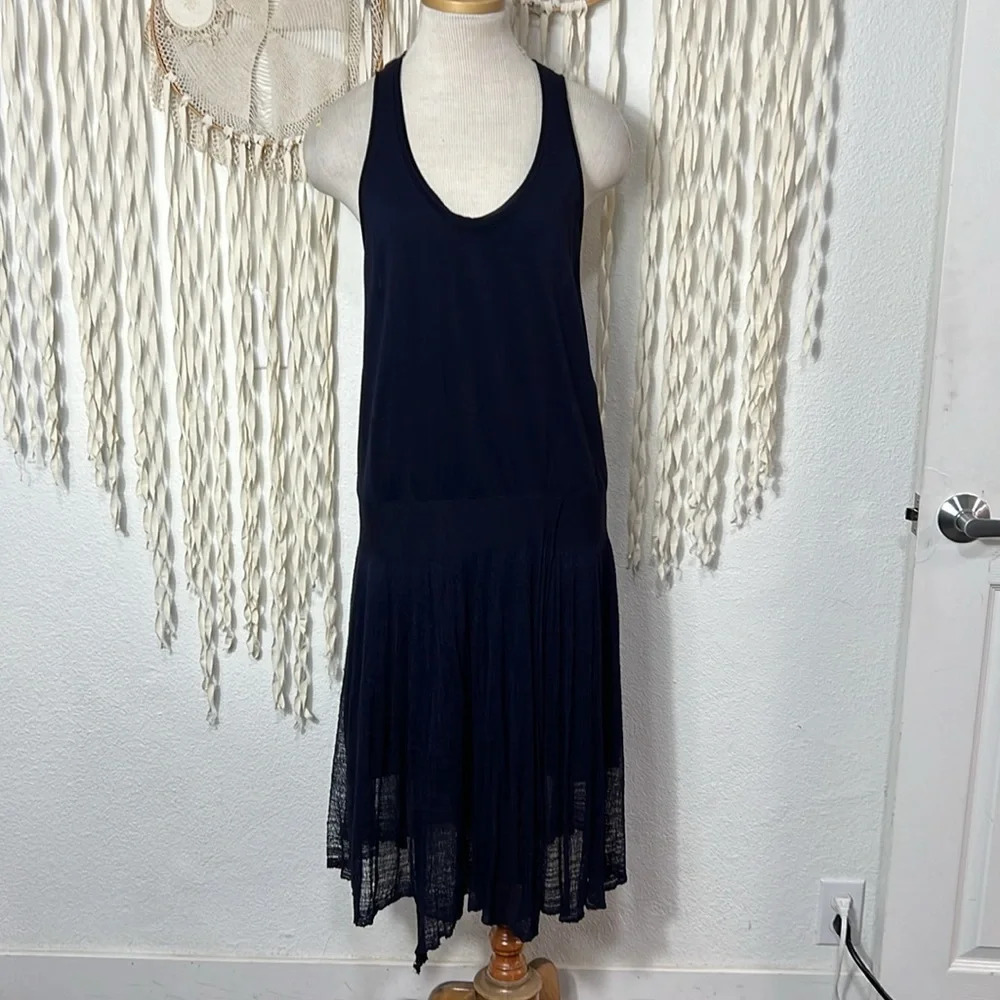 Raquel Allegra Navy Shred Skirt Midi Dress Size 1/M
